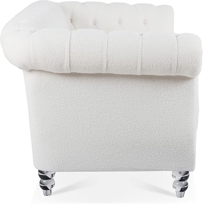 3-Seaters Living Room Clasic Chesterfield Sofa Couch Button Tufted PU Leather Upholstered Sofa&Couch with Luxury Roller Armrest Crystal Legs Movable Cushions & Nailhead Decor - LeafyLoom