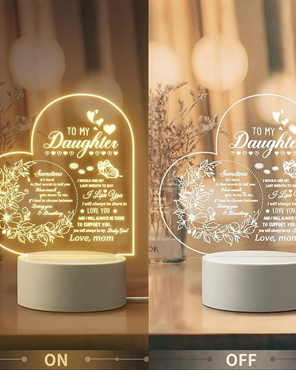 Gifts for Daughter, Daughter Gifts from Mom, to My Daughter Acrylic Night Lamp, Ideal Mother's Day Graduation Wedding Valentines Christmas Gifts for Daughter from Mothers - LeafyLoom