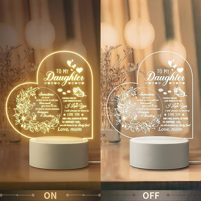 Gifts for Daughter, Daughter Gifts from Mom, to My Daughter Acrylic Night Lamp, Ideal Mother's Day Graduation Wedding Valentines Christmas Gifts for Daughter from Mothers - LeafyLoom