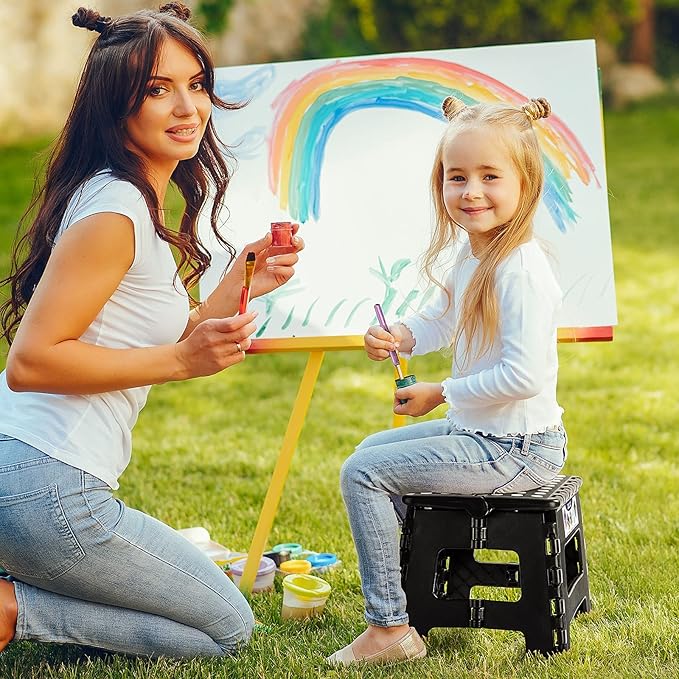 Delxo 9 Inch Folding Step Stool in Black,1 Pack Premium Heavy Duty Foldable Stool for Kids,Portable Collapsible Plastic Step Stool,Non Slip Folding Stools for Kitchen Bathroom Bedroom - LeafyLoom