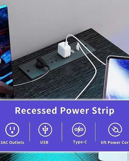 Computer Desk, 48 inches desk with 2 Shelves, Home Office Desk with USB/Type-C Charging Ports & Power Outlets, Study Table for Adults, Black - LeafyLoom