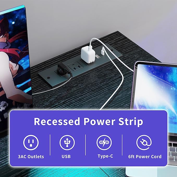 Computer Desk, 48 inches desk with 2 Shelves, Home Office Desk with USB/Type-C Charging Ports & Power Outlets, Study Table for Adults, Black - LeafyLoom