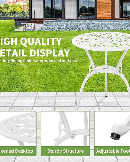 3 Piece Patio Set Outdoor Cast Aluminum Patio Bistro Table and Chairs Set of 2,All Weather Outdoor Bistro Sets with 1.97" Umbrella Hole for Front Porch Set,Garden(White) - LeafyLoom