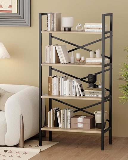 4 Tier Bookshelf 23.6" Width, Kids Bookshelf with Storage, Small Bookcase with Open Shelves, Storage Organization for Bedroom, Living Room and Home Office,Rustic Brown - LeafyLoom