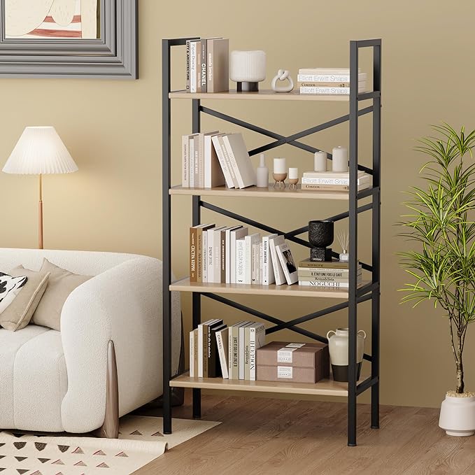 4 Tier Bookshelf 23.6" Width, Kids Bookshelf with Storage, Small Bookcase with Open Shelves, Storage Organization for Bedroom, Living Room and Home Office,Rustic Brown - LeafyLoom