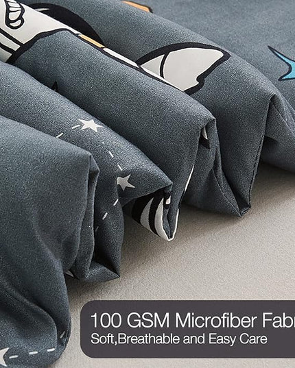 JSD Grey Astronaut Kids Comforter Set for Boys Toddler, 3 Pieces Queen Microfiber Comforter with Pillow Sham, Soft Comfortable Machine Washable - LeafyLoom