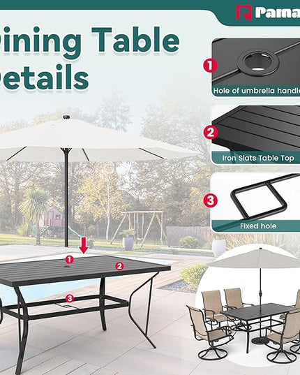 Pamapic 7 Pieces Patio Dining Set, Outdoor Dining Set for Garden Backyard Poolside Deck,Outdoor Table and Chairs Set with 6 Textilene Swivel Chairs,Beige - LeafyLoom