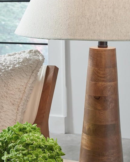 Signature Design by Ashley Danset Contemporary Wood Table Lamp with 3-Way Switch, Light Brown - LeafyLoom
