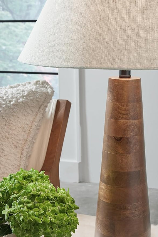 Signature Design by Ashley Danset Contemporary Wood Table Lamp with 3-Way Switch, Light Brown - LeafyLoom