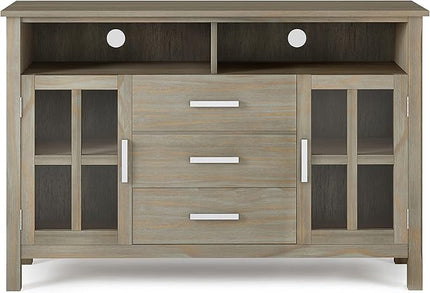 SIMPLIHOME Kitchener SOLID WOOD 53 Inch Wide Contemporary TV Media Stand in Distressed Grey for TVs up to 60 Inches, For the Living Room and Entertainment Center - LeafyLoom
