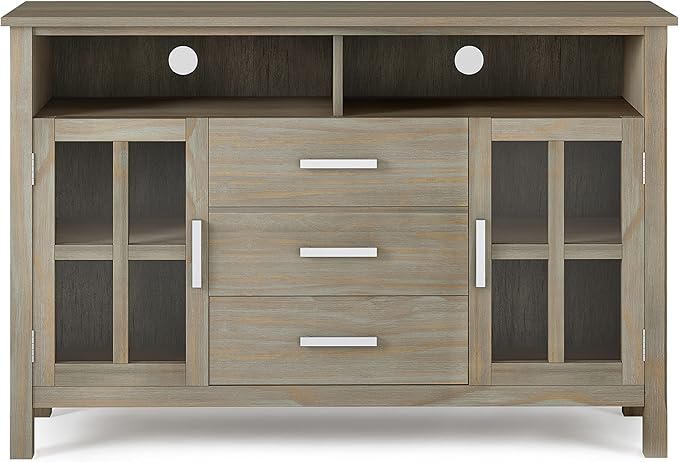 SIMPLIHOME Kitchener SOLID WOOD 53 Inch Wide Contemporary TV Media Stand in Distressed Grey for TVs up to 60 Inches, For the Living Room and Entertainment Center - LeafyLoom