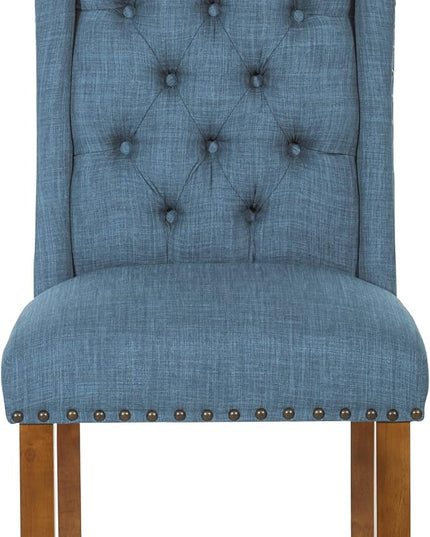 OSP Home Furnishings Jessica Button Tufted Wingback Upholstered Dining Chair with Wood Legs, Navy Blue Fabric - LeafyLoom