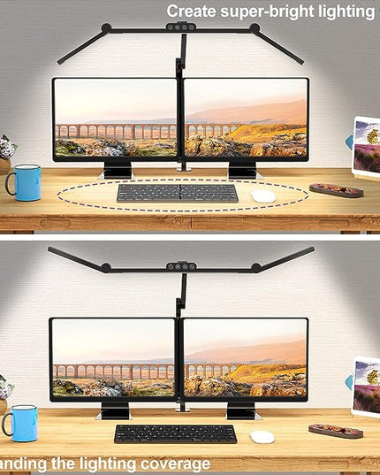 Micomlan Led Desk Lamp with Clamp, Architect Desk Lamp for Home Office with Atmosphere Lighting, 24W Ultra Bright Auto Dimming Desk Light Stepless Dimming and Tempering LED Table Light - LeafyLoom