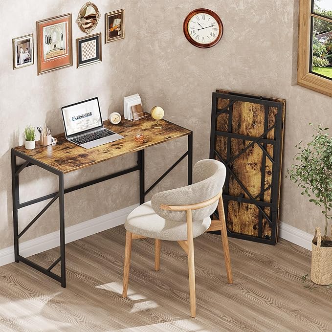 Elephance Folding Desk Writing Computer Desk for Home Office, No-Assembly Study Office Desk Foldable Table for Small Spaces - LeafyLoom