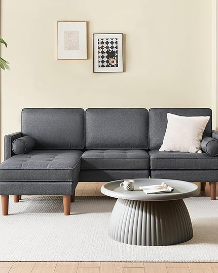 Vonanda Sectional Couch L Shaped Couch, Convertible Sectional Sofa with Reversible Chaise and Tufted Seat, Fabric Small Couch for Apartment and Small Living Space, Dark Grey - LeafyLoom