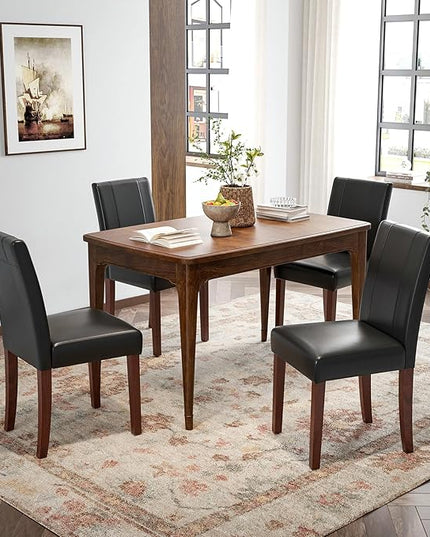 Soohow Upholstered Set of 2 with Solid Wood Legs Armless Indoor Dining Room, Kitchen Table Parson Chairs, Black Leather - LeafyLoom