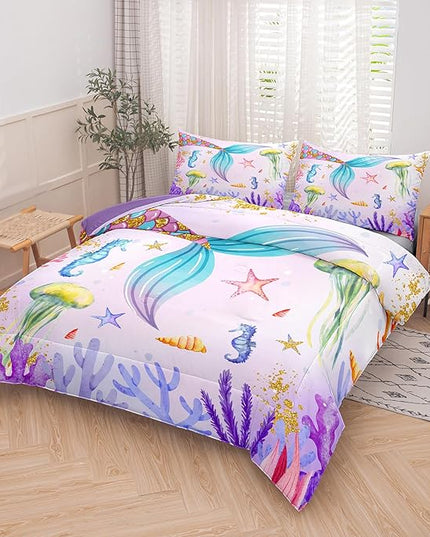 NINENINE Girls Mermaid Bedding Set,Mermaid Tail Comforter Set,Twin Size Bedding Sets for Girls,Princess Toddler Bedding Sets for Girls with 1 Comforter 1 Pillowcase… - LeafyLoom