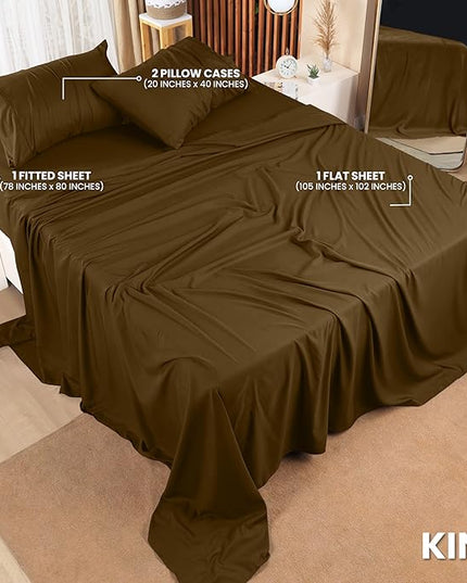 Utopia Bedding King Bed Sheets Set - 4 Piece Bedding - Brushed Microfiber - Shrinkage and Fade Resistant - Easy Care (King, Mocha) - LeafyLoom