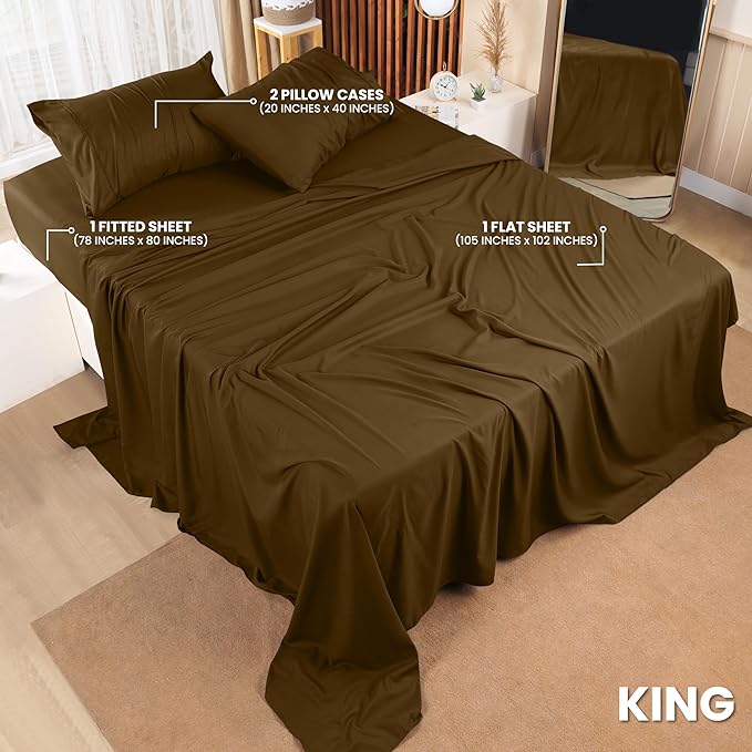 Utopia Bedding King Bed Sheets Set - 4 Piece Bedding - Brushed Microfiber - Shrinkage and Fade Resistant - Easy Care (King, Mocha) - LeafyLoom