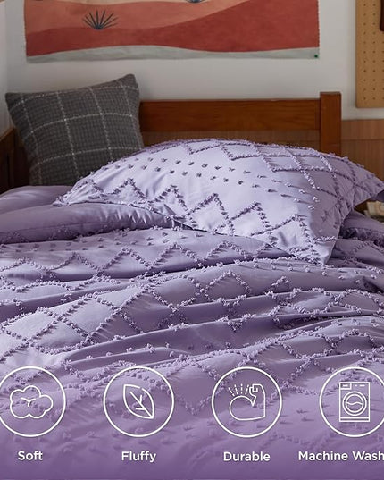 Bedsure Twin/Twin XL Comforter Set - Grayish Purple Boho Twin Extra Long Comforter Set for College, Shabby Chic Dorm Bedding Set, 2 Pieces Modern Farmhouse Bed Set, includes 1 Pillow Sham - LeafyLoom