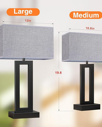 22" Tall Living Room Lamps for Night Stands - Touch Bedside Lamp with USB C+A, 3 Way Dimmable bedroom Lamps for End Tables Set of 2, Modern Night Stand Lamps for Bed Side(Grey&Black) - LeafyLoom