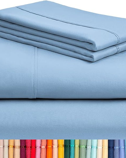 LuxClub Twin Sheets - Soft Twin Bed Sheets for-Boys-and-Girls-4 PC Deep Pockets 18" Eco Friendly Wrinkle Free-Kids-Fitted Sheets Machine Washable Hotel Bedding Silky Soft- Sky Twin - LeafyLoom