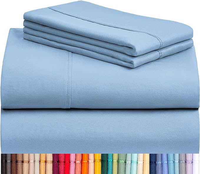 LuxClub Twin Sheets - Soft Twin Bed Sheets for-Boys-and-Girls-4 PC Deep Pockets 18" Eco Friendly Wrinkle Free-Kids-Fitted Sheets Machine Washable Hotel Bedding Silky Soft- Sky Twin - LeafyLoom