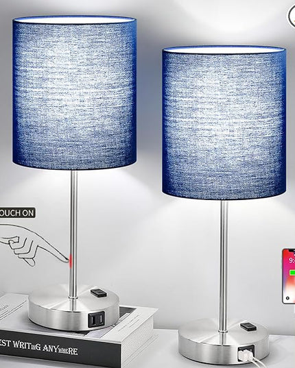 𝟮𝟬𝟮𝟯 𝗡𝗘𝗪 Set of 2 Touch Control Table Lamps with 2 USB & AC Outlet, 3-Way Dimmable Bedside Nightstand Lamps for Bedroom Living Room Nursery, 800 Lumens 5000K Daylight Bulbs Included - LeafyLoom