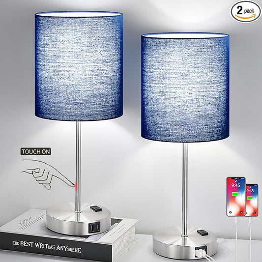 𝟮𝟬𝟮𝟯 𝗡𝗘𝗪 Set of 2 Touch Control Table Lamps with 2 USB & AC Outlet, 3-Way Dimmable Bedside Nightstand Lamps for Bedroom Living Room Nursery, 800 Lumens 5000K Daylight Bulbs Included - LeafyLoom