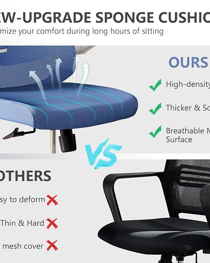 Office Chair with 350LBS Capacity, Ergonomic Comfort Home Desk Chair, Mid Back Gaming Chair with Wheels, Adjustable Height, Lumbar Support, Flip-up Armrest - LeafyLoom