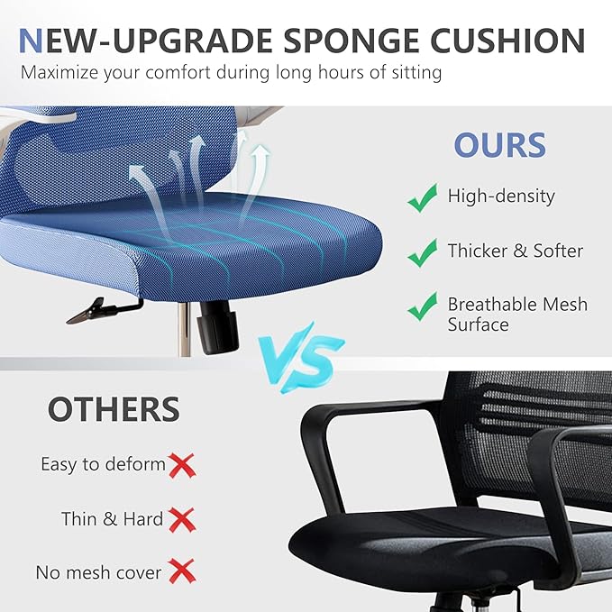 Office Chair with 350LBS Capacity, Ergonomic Comfort Home Desk Chair, Mid Back Gaming Chair with Wheels, Adjustable Height, Lumbar Support, Flip-up Armrest - LeafyLoom