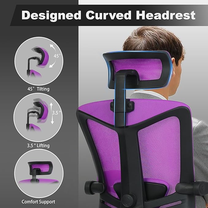 Vonesse Ergonomic Office Chair with Footrest High Back Computer Mesh Office Chairs with Footrest Big and Tall Office Chair Reclining Home Office Chair Desk Chair Purple - LeafyLoom