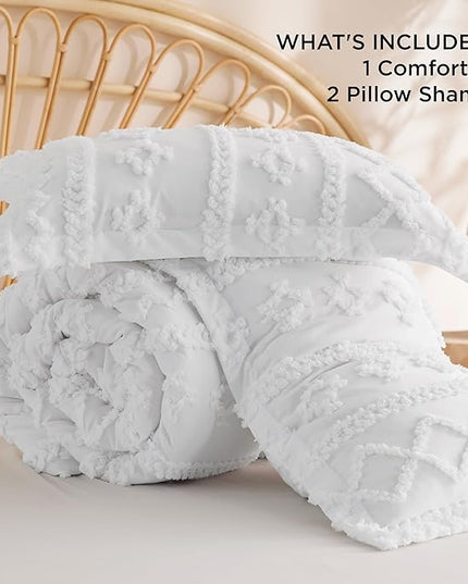 Bedsure Tufted Boho Comforter Set California King - Linen Boho Bedding Comforter Set, 3 Pieces Farmhouse Shabby Chic Embroidery Bed Set, Soft Jacquard Comforter for Women Men Girls - LeafyLoom