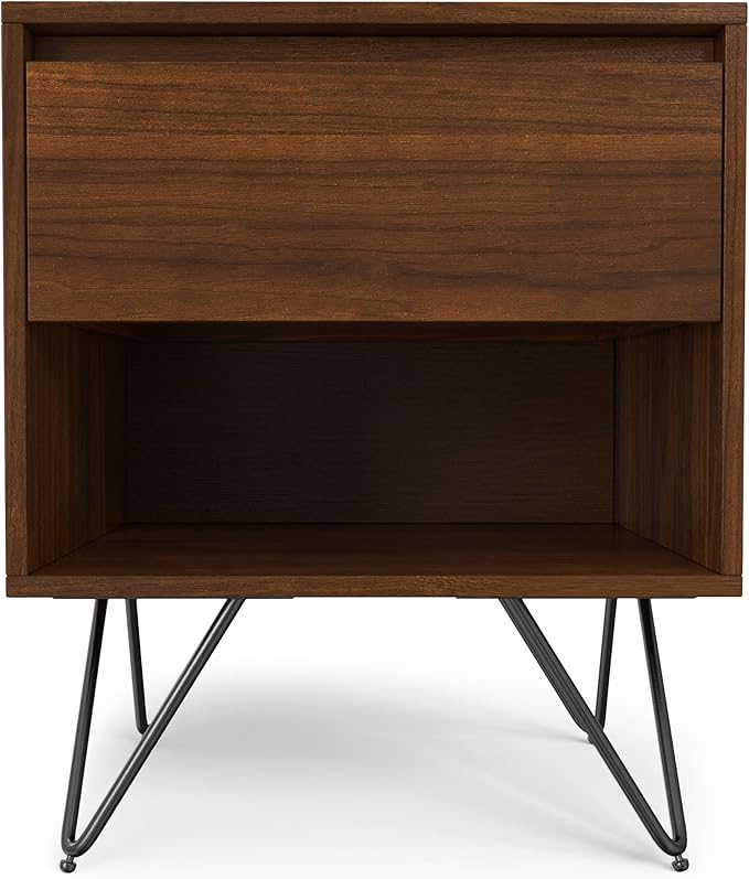 SIMPLIHOME Hunter Nightstand, 20 inch, Walnut - LeafyLoom