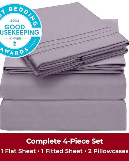 Mellanni Full Sheets Set - 4 PC Iconic Collection Bedding Sheets & Pillowcases - Hotel Luxury, Extra Soft, Cooling Bed Sheets - Deep Pocket up to 16 inch (Full, Hazy Lilac) - LeafyLoom