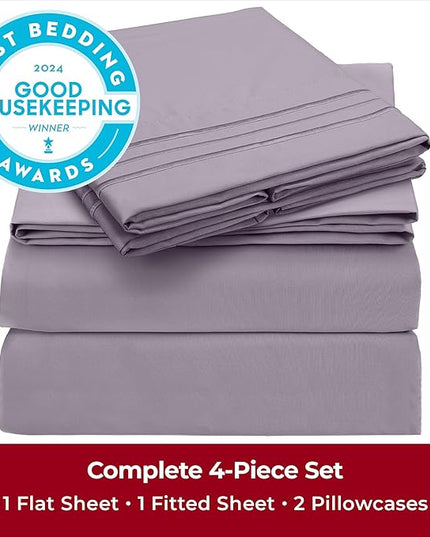 Mellanni California King Sheets Set - 4 PC Iconic Collection Bedding Sheets & Pillowcases - Hotel Luxury, Extra Soft, Cooling Bed Sheets - Deep Pocket up to 16 inch (Cal King, Hazy Lilac) - LeafyLoom