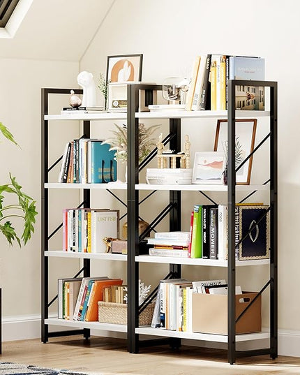 DWVO 4 Tier Bookshelf, Small Book Shelf Modern Bookcase, Narrow Book Case Book Storage Organizer for CD/Movie/Book, Bookshelves for Bedroom Office Living Room, White & Black - LeafyLoom