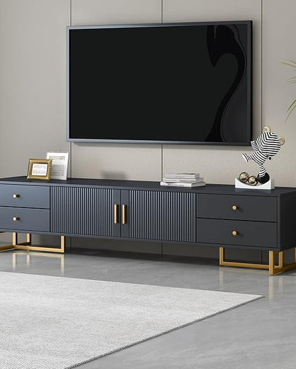 Merax Modern TV Stand for 65+ Inch Television, Entertainment Center Media Console Table with Storage, Cabinet Furniture for Living Room, 70.90 inch Length, Black - LeafyLoom