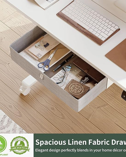 FEZIBO 63 x 24 Inches Standing Desk with Drawer, Adjustable Height Electric Stand up Desk with Storage, Sit Stand Home Office Desk, Ergonomic Computer Desk, White - LeafyLoom