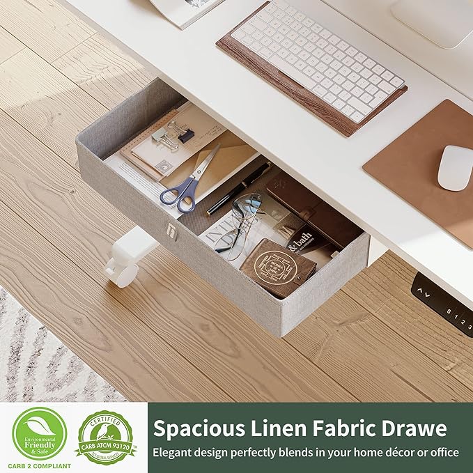 FEZIBO 48 x 24 Inches Standing Desk with Drawer, Adjustable Height Electric Stand up Desk with Storage, Sit Stand Home Office Desk, Ergonomic Computer Desk, White - LeafyLoom