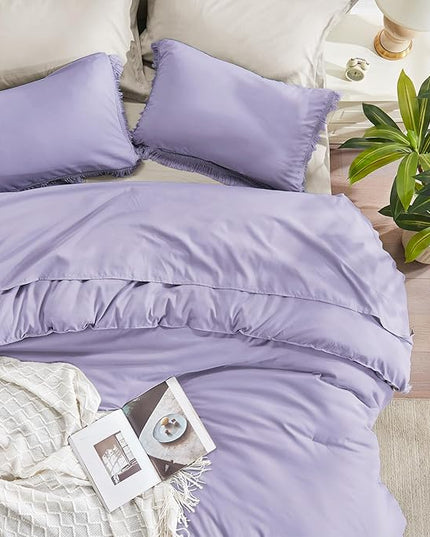 Andency California King Comforter Set Lavender - Purple 3 Pieces Cal King Boho Lightweight Bedding Comforter Sets, Oversized All Season Tassel Soft Fluffy Bed Set (104x96In Comforter & 2 Pillowcases) - LeafyLoom