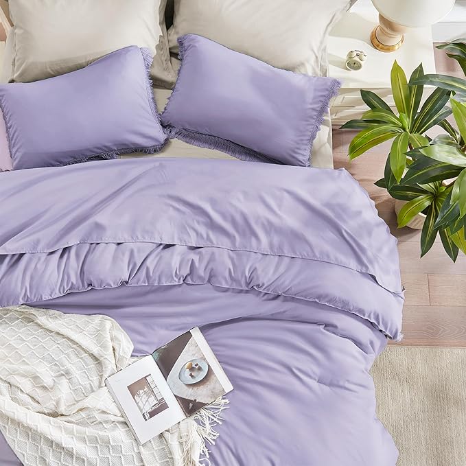 Andency California King Comforter Set Lavender - Purple 3 Pieces Cal King Boho Lightweight Bedding Comforter Sets, Oversized All Season Tassel Soft Fluffy Bed Set (104x96In Comforter & 2 Pillowcases) - LeafyLoom