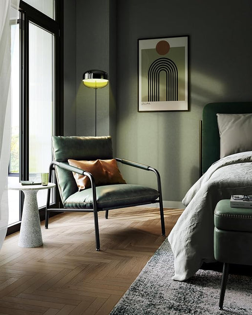 VASAGLE EKHO Collection - Accent Chair, Metal Framed Armchair, Synthetic Leather with Stitching, Mid-Century Modern, Sling Chair for Living, Bedroom, Reading Room, Lounge, Forest Green ULAC014C01 - LeafyLoom