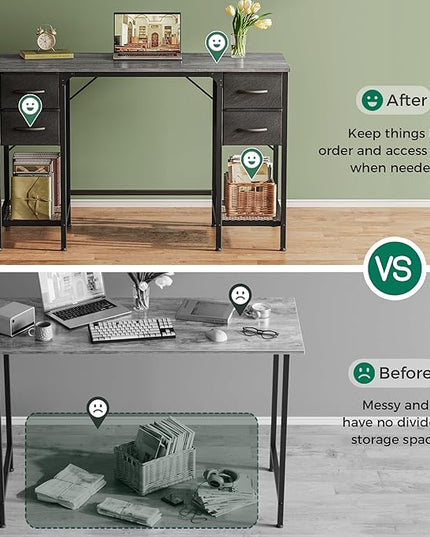 47 Inch Computer Desk with 4 Drawers, Office Desk with Mesh Shelf, Gaming Desk, Large Storage, Writing Desk Work Desk for Home Office, Study, Bedroom, Work from Home, Grey - LeafyLoom