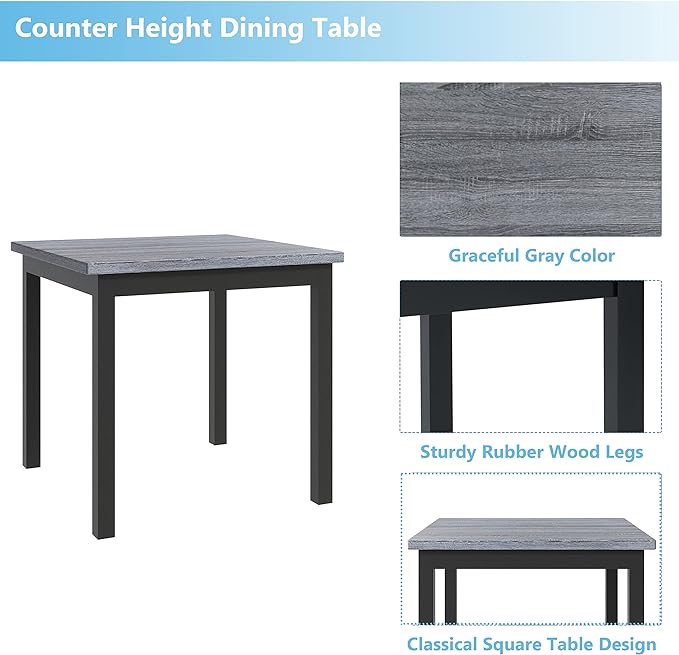 NicBex Dining Room Table Set Corner Dining Table Set 5-Piece Counter Height Dining Set Wood Square Dining Room Table with 4 Upholstered High-Back Chairs for Small Space, Apartment, Black - LeafyLoom
