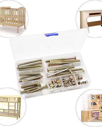 M6 Baby Crib Bolts Replacement Kit, cSeao 50pcs M6x30mm/ 40mm/ 50mm/ 60mm/ 70mm Zinc Plated Socket Cap Screw Kit for Chairs Bunkbed Cot Furniture - LeafyLoom