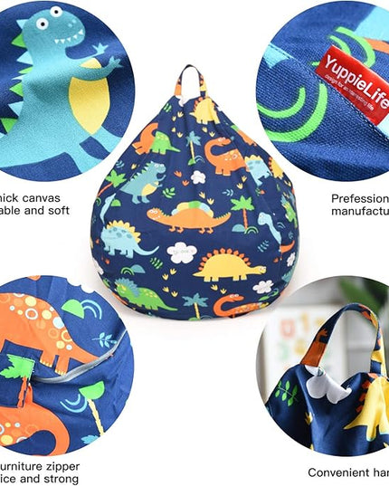 YuppieLife Kids Storage Bean Bag Cover（No Filling）Toy Organizer|Carrying Handle Sofa|Available for Kids and Teenager|Cuddle Chair|Machine Washable and Durable（38“,Dinosaur） - LeafyLoom