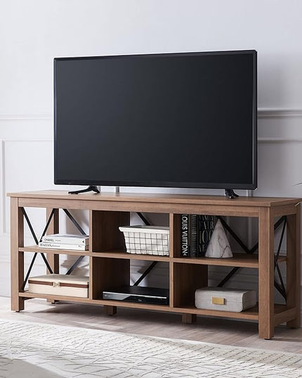 Henn&Hart Rectangular TV Stand for TV's up to 65" in Golden Brown, TV Stands for the Living Room - LeafyLoom