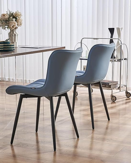 YOUNUOKE Blue Dining Chairs Set of 2 Upholstered Mid Century Modern Kitchen Dinner Chair Armless Faux Leather Guest Waiting Room Side Chair with Padded Backrest Metal Legs for Living Room Bedroom - LeafyLoom