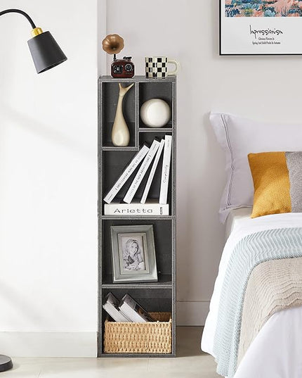 VECELO 4-Tier Bookcase, Modern Storage Cabinet with Height Difference Shelves for Standard Textbooks, 5 Cubes, Vertical or Horizontal, Easy Assembly, Grey - LeafyLoom
